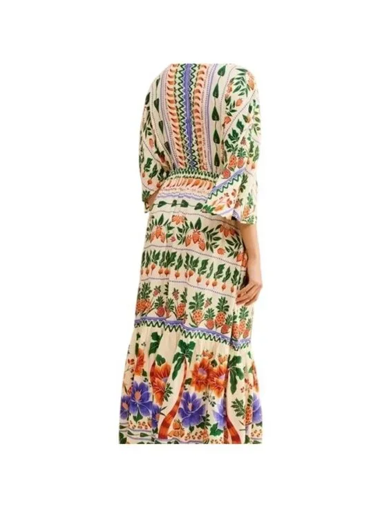 FARM Rio X Anthropologie V-Neck Kaftan Maxi Dress With CutOut Fruit Floral Print - Picture 3 of 12